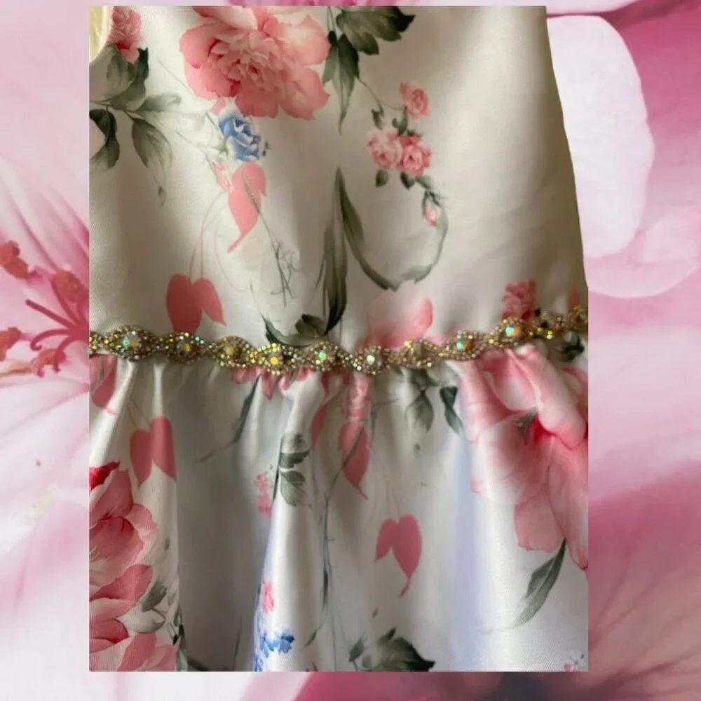 Rare Editions Floral Rhinestone Dress